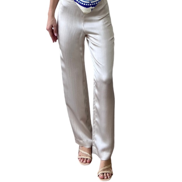 Theory Parchment Hammered Viscose PJ Pants Trousers Cream Straight Leg Size 2 - Picture 5 of 8